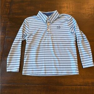 Boys Long-Sleeve Light Blue Striped Polo Shirt
